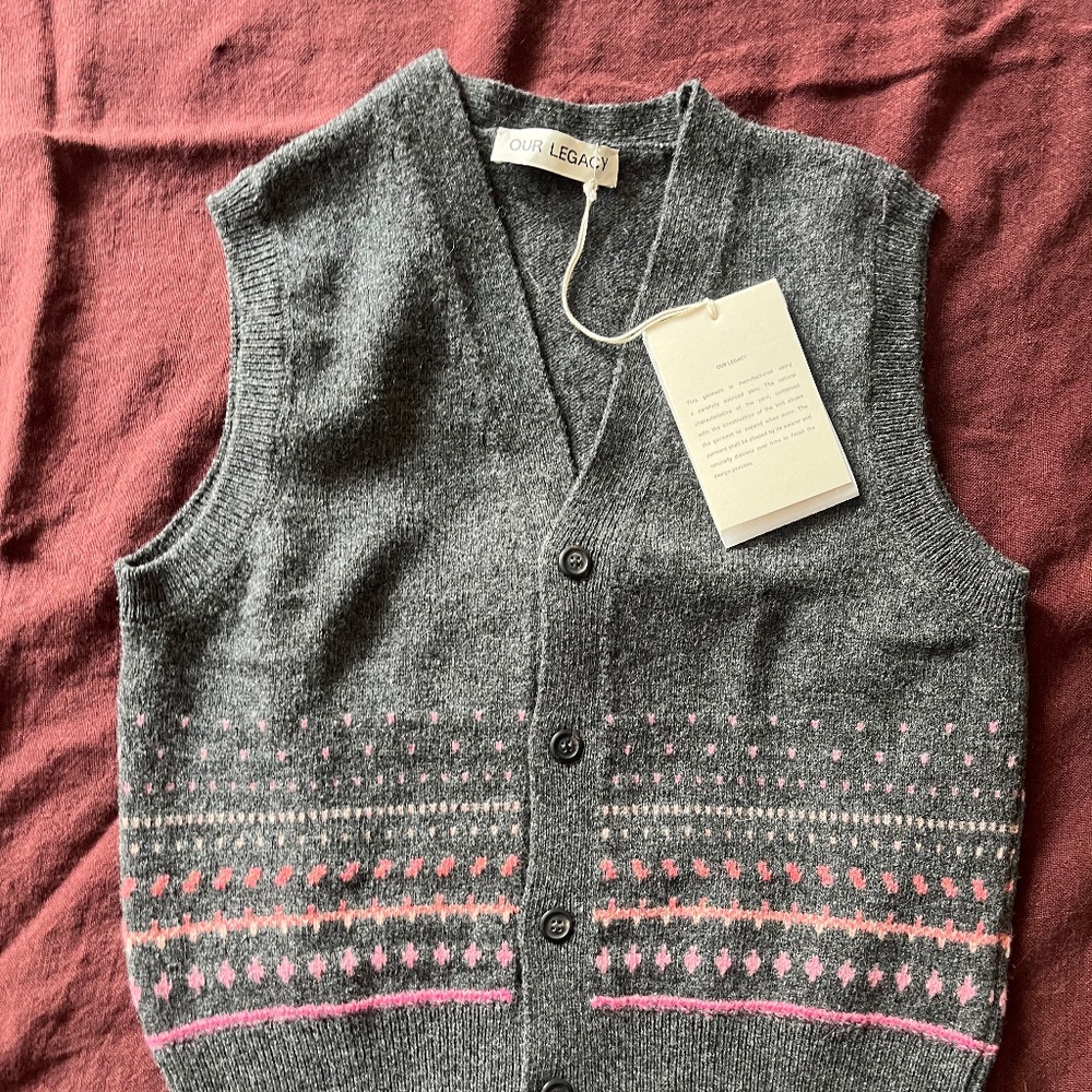 Our Legacy Rugrat Sweater Vest in Slate Grey Fair Isle Size S NWT